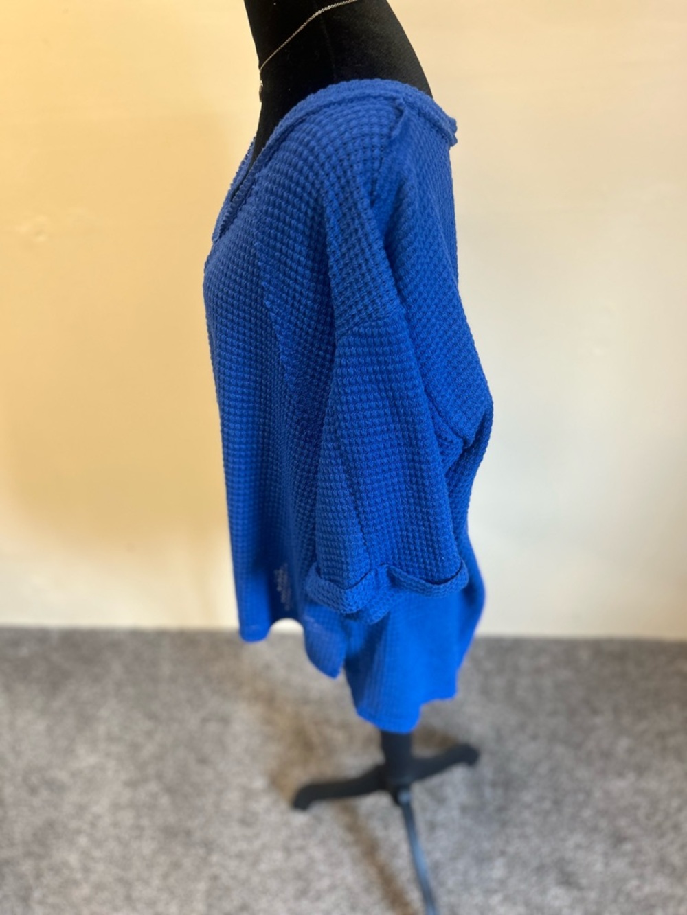 Zenana Blue Waffle Knit V-Neck Top - Picture 4 of 7
